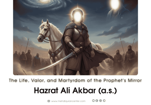 Symbolic digital painting of Hazrat Ali Akbar a.s. on the battlefield of Karbala representing courage and resemblance to the Prophet s.a.w.w.