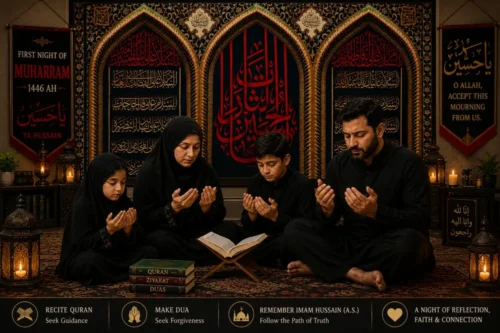 Shia family reciting Dua on the first night of Muharram