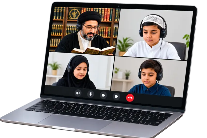 Al Mehdi Center teacher taking an online class with students
